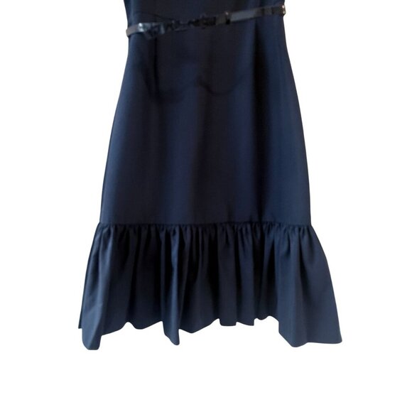 Kate Spade Size 4 Talitha Navy Blue Ruffle Hem Dress Slim Bow Belt Sleeveless - Picture 10 of 15